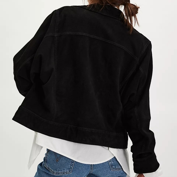 Free People We The Free Suzy black suede leather jacket size Large Chore Coat - Picture 5 of 16